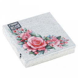 Салфетки бумажные Bouquet de Luxe 24х24см, 3-х слойные, 25 штук в упаковке, 100% целлюлоза, Дикая роза NEW (Россия)