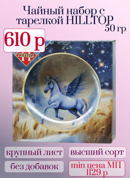 HILLTOP. Новый год. Чайный набор с тарелкой. Волшебный пегас 50 гр. карт.упаковка