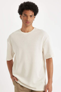 Comfort Regular Fit Rahat Kesim Bisiklet Yaka K?sa Kollu Ag?r Kumas Basic Duz Tisort - Defacto фото 4