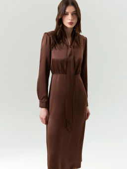 Платье миди с воротником-бантом из 100% вискозы, PL1652/und