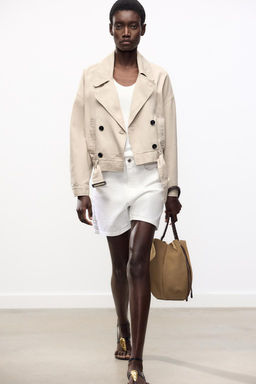 CROPPED JACKET WITH ELASTICATED HEM