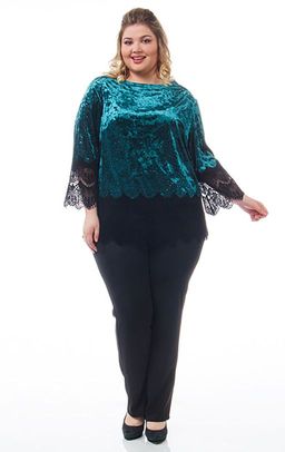 Блуза из мягкого трикотажного бархата с отделкой из изысканного бархатного гипюра - Ckc collections фото 2