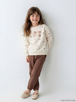 Bask?l? K?z ?ocuk Sweatshirt ve E?ofman Alt?