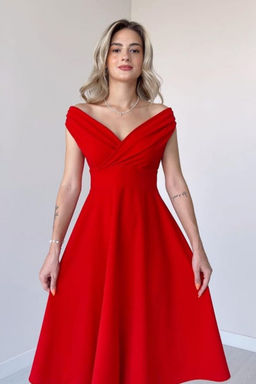 K?rm?z? A-Kesim Dokuma Abiye Gece Mezuniyet Elbisesi TPRAW25EL00183