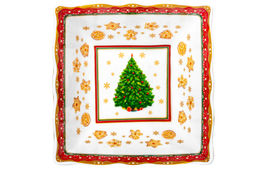 Салатник 1 л 16*16*8 см Новогодняя елка красный узор, квадрат глубокий, фарфор NEW BONE CHINA - Elan gallery фото 6