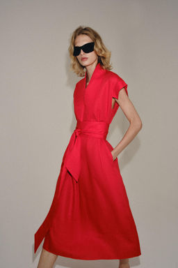 VESTIDO MIDI CON LINO ZW COLLECTION / Rojo - Zara фото 2