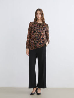 Bisiklet Yaka Leopar Desenli B?zg?l? Bluz