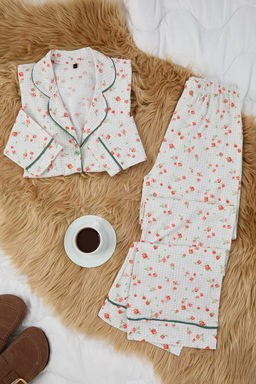 Trendyolmilla Pembe %100 Pamuklu Cicekli Biyeli Orme Pijama Tak?m? THMAW25PT00202  фото 10