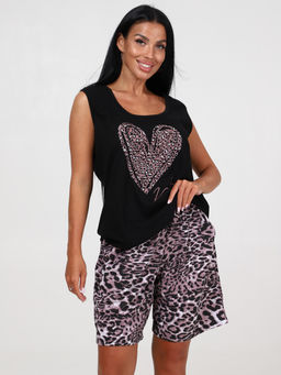 749 ПИЖАМА ЖЕНСКАЯ (шорты) (Чёрный/пурпурный(леопард)) - А-дина фото 2