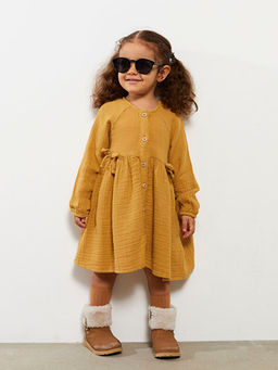 Bisiklet Yaka Uzun Kollu Basic K?z Bebek Elbise