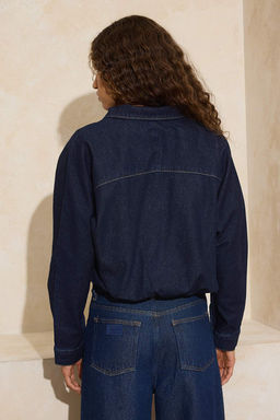 Koyu Mavi Dik Yaka Bomber Denim Ceket TWOSS26CE00003 - Trendyolmilla фото 9