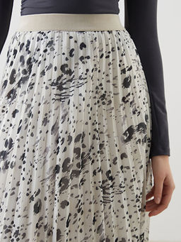 Beli Lastikli Desenli ?ifon Kad?n Pileli Etek