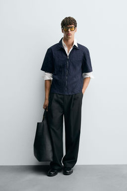 CREASED-EFFECT ZIP-UP SHIRT