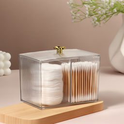 Органайзер для ватных палочек и дисков «FLOWER», с крышкой, 3 секции, 14×9×10.5 см, цвет прозрачный, золотистый