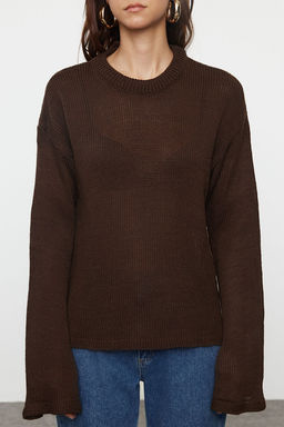 Kahverengi Genis Kal?p Yumusak Dokulu Triko Kazak TWOAW25KZ00295 - Trendyolmilla фото 5