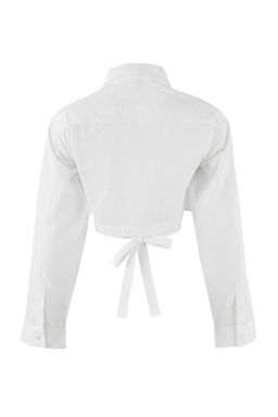 Beyaz Baglama Detayl? Crop Pamuk Poplin Gomlek TWOSS26GO00069 - Trendyolmilla фото 3