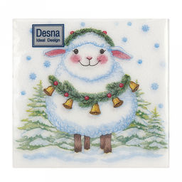 Салфетки бумажные "Desna Design" 24х24см, 1 слойные, 40 штук в упаковке, 100% целлюлоза, "Овечка с колокольчиками" (Россия)