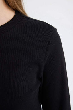 Туника-футболка с длинными рукавами и длинными рукавами в рубчик обычного кроя - Defacto фото 5