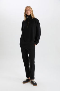 Beli Lastikli Basic Duz Bagc?kl? Cepli Paca Katlamal? Uzun Boy Siyah Pantolon