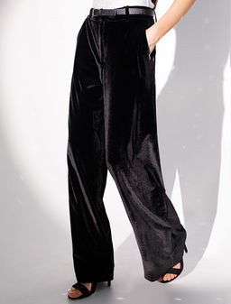 Брюки Vilatte палаццо из бархата черные  фото 6