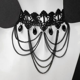Чокер «Госпожа» ажур и цепочки, цвет чёрный,30 см