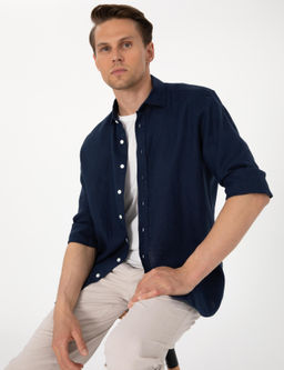 Lacivert %100 Keten Regular Fit Uzunkollu G_mlek - Pierre cardin фото 10