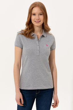 Женская серая меланжевая базовая футболка с воротником-поло Неожиданная скидка в корзине - U.s. polo assn фото 7