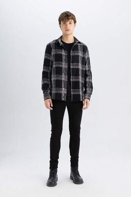 Хлопковая рубашка в клетку с длинными рукавами стандартного кроя - Defacto фото 2