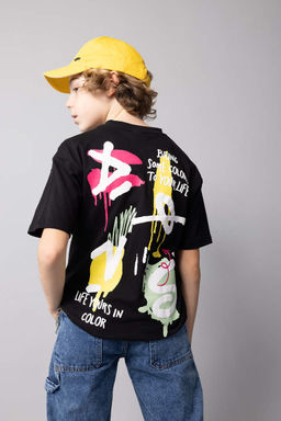 Футболка оверсайз с круглым вырезом на спине и короткими рукавами с принтом для мальчиков