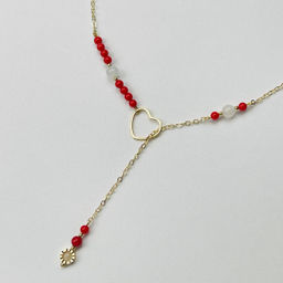 Колье на цепочке из Коралла и Лунного камня - Радуга самоцветов фото 2