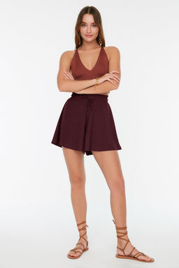 Bordo Rahat Kesim Normal Bel Burumcuk/Dokulu Orme Sort TWOSS22SR0212