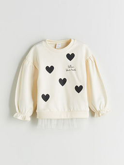 Bisiklet Yaka Bask?l? Kal?n K?z ?ocuk Sweatshirt