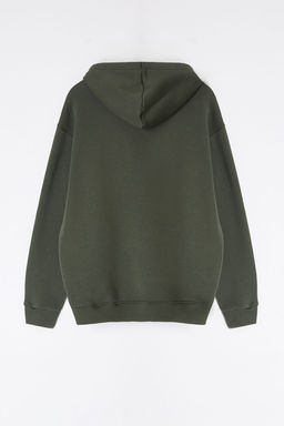 Haki Oversize/Genis Kesim Nak?sl? Ici Polarl? Kapusonlu Sweatshirt TMNAW25SW00016