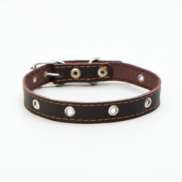 Ошейник кожаный однослойный с рифлёными люверсами, безразмерный, 50 х 2 см, коричневый - Пижон фото 2