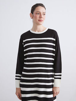 Bisiklet Yaka ?izgili Triko Elbise