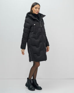 Пальто зимнее утепленное с капюшоном женское черного цвета 7638Ch - Visdeer фото 16