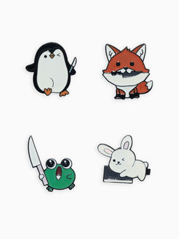 Набор значков (4 шт.) Опасные зверюшки, цветной в чёрном металле