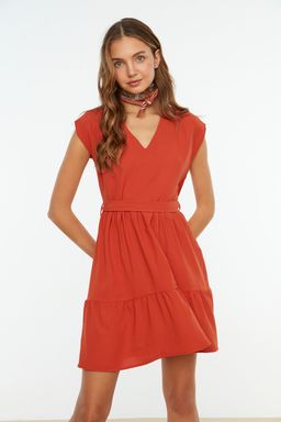 Kiremit Kusakl? Belden Ac?lan Mini Dokuma Elbise TWOSS20EL0628 - Trendyolmilla фото 3