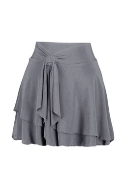 Ac?k Antrasit F?rf?r Detayl? Volanl? Mini Esnek Orme Etek TWOAW24ET00214