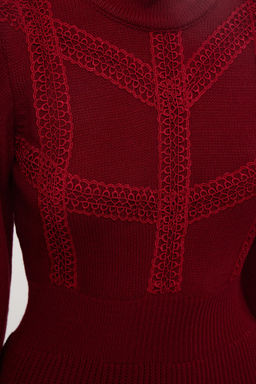 Bordo Mini Triko Dantelli Elbise TWOAW22EL0011