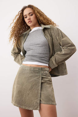 Bej Suet Gorunumlu Denim Sort Etek TWOAW26SR00040 - Trendyolmilla фото 4