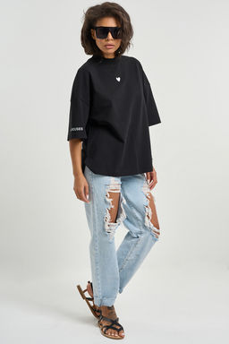 Футболка оверсайз с надписью из хлопка черная