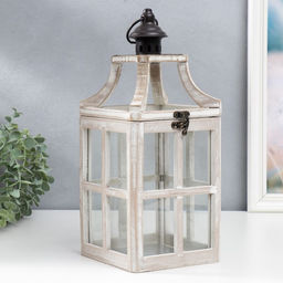 Деревянный подсвечник-фонарь на 1 свечу «Веранда», набор 2 шт., белый состаренный, 35×15×15 см; 53×20×20 см