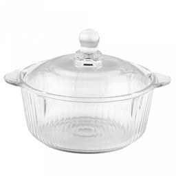 Кастрюля стеклянная "Мия" 0,8мл, д15,2см, h7,2см, основание д11см, общая h12,5см, стеклянная крышка, 2 ручки, в коробке (Китай)