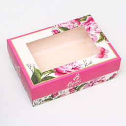 Цена за 5 шт. Коробка складная, с окном «Весенние пионы» 21×15×7 см