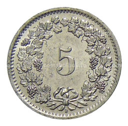 Монета 5 раппенов 1968 года В Швейцария