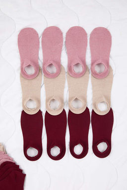 Bordo-Cok Renkli 12li Paket Soket Boy Orme Corap TEDAW25CO00002