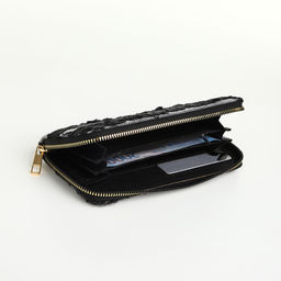 Кошелёк женский на молнии, 20×2×10 см, джинсовый, в полоску, чёрный
