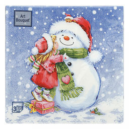 Салфетки бумажные Art Bouquet 33х33см, 3-х слойные, 20 штук в упаковке, 100% целлюлоза, Девочка и снеговик (Россия)