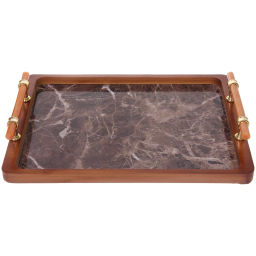 Поднос для завтрака "SHEF" 34,5*25*5,5см с пластиковыми ручками, темный мрамор